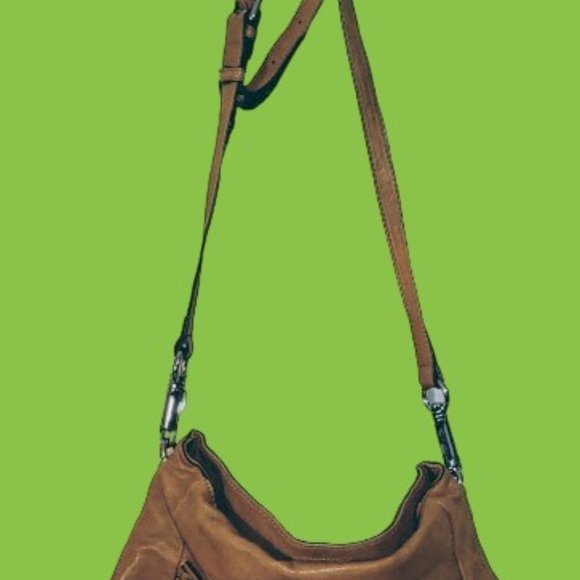 $78 GORGEOUS JOELLE HAWKENS CHESTNUT BROWN LEATHER GENTLY USED BOHO TOTE BAG - Picture 5 of 6
